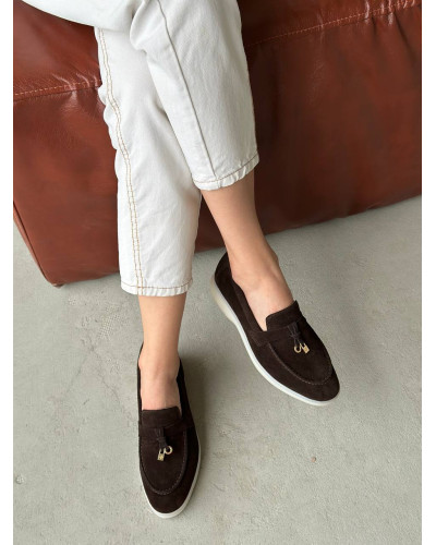 Женские лоферы из натуральной замши Your Step в шоколадном цвете Арт. 156-6